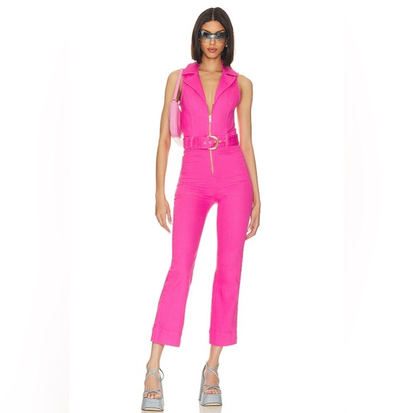 Show Me Your MuMu Pants - Show Me Your Mumu Jacksonville Cropped Jumpsuit in Hot Pink Denim